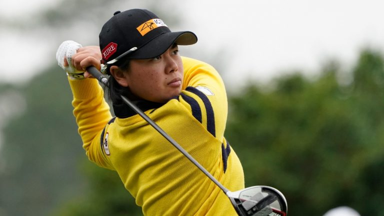 Yuka Saso, of the Philippines, hits of the first tee during the third round of the U.S. Women's Open golf tournament, Saturday, Dec. 12, 2020, in Houston. (Eric Gay/AP)