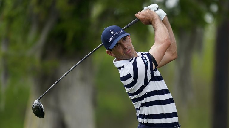 Billy Horschel hits off the second tee during the third round of the PGA Zurich Classic golf tournament. (Gerald Herbert/AP)