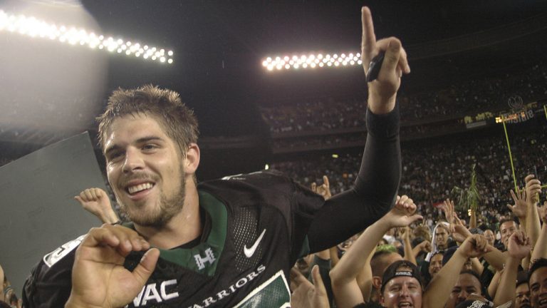 Colt Brennan, a star quarterback at the University of Hawaii who finished third in the 2007 Heisman Trophy balloting, died early Tuesday, May 11, 2021, his father said. He was 37. (Ronen Zilberman/AP)