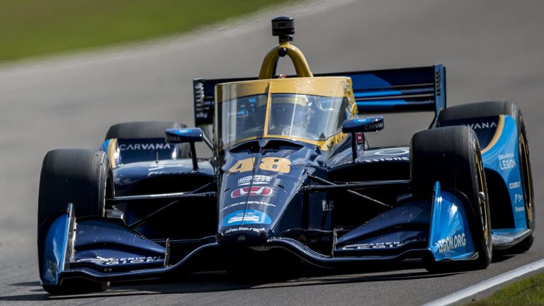 Jimmie Johnson (48) takes the straightaway after turn seven during the Honda Indy Grand Prix of Alabama auto race at Barber Motorsports Parkway in Birmingham, Ala.  (Vasha Hunt/AP)