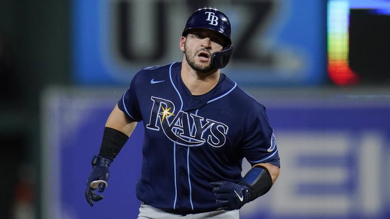 Tampa Bay Rays' Mike Zunino runs the bases after hitting a two-run home run off Baltimore Orioles relief pitcher Travis Lakins Sr. during the fifth inning of a baseball game, Tuesday, May 18, 2021, in Baltimore. Rays' Yandy Diaz scored on the home run. (Julio Cortez/AP)