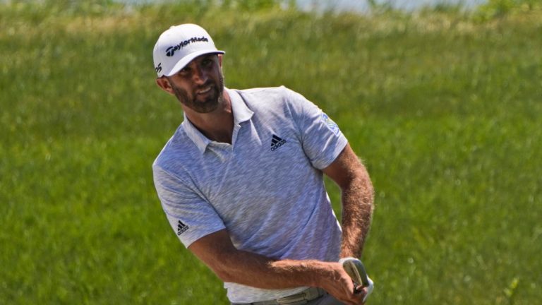 Dustin Johnson chips up to the sixth green on during the second round of the PGA Championship golf tournament on the Ocean Course Friday, May 21, 2021, in Kiawah Island, S.C. (Chris Carlson/AP)