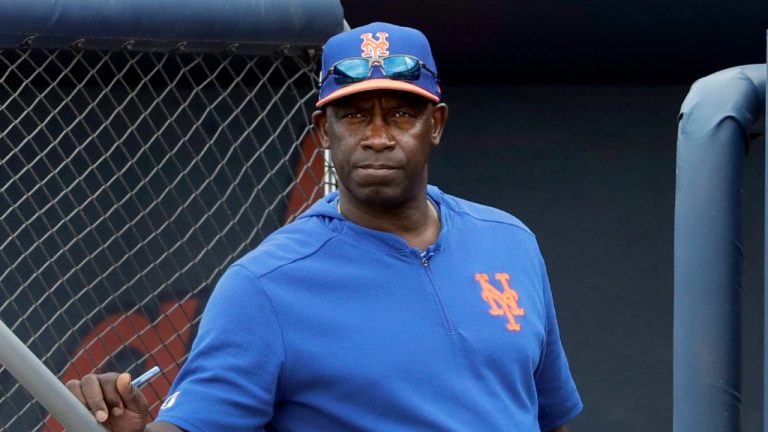 New York Mets hitting coach Chili Davis watches from the top of the dugout steps during the fifth inning of an exhibition spring training baseball game against the Houston Astros Monday, Feb. 25, 2019, in West Palm Beach, Fla. (Jeff Roberson/AP)