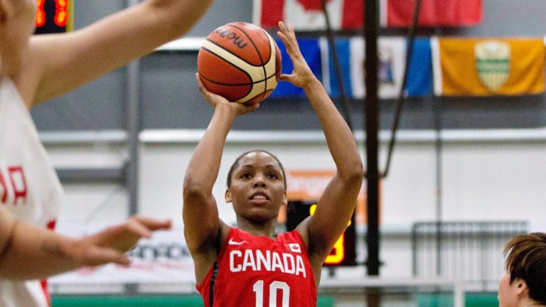 Canada's Nirra Fields gets a shot off. (Jason Franson/CP)