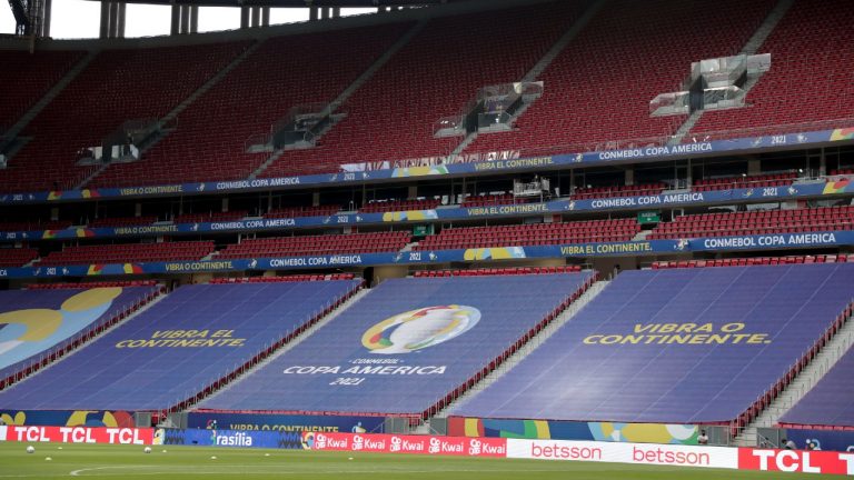 Stands are seen empty at the National Stadium prior to the opening Copa America match between Brazil and Venezuela. (Eraldo Peres/AP)