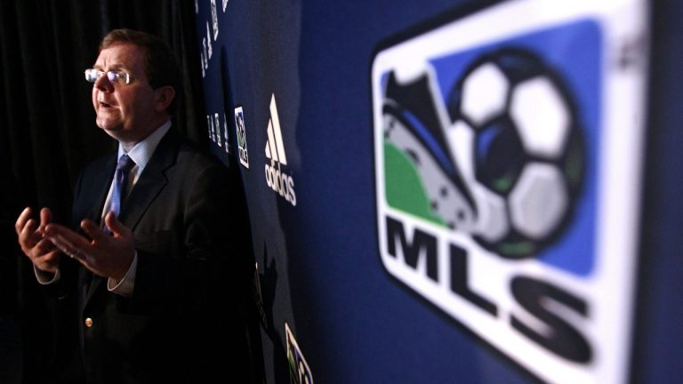 Major League Soccer president Mark Abbott speaks to reporters after a news conference celebrating the one-year countdown to the Vancouver Whitecaps joining the MLS in Vancouver, B.C., on Thursday March 25, 2010. The 2010 MLS season is scheduled to begin later Thursday. (Darryl Dyck/CP)