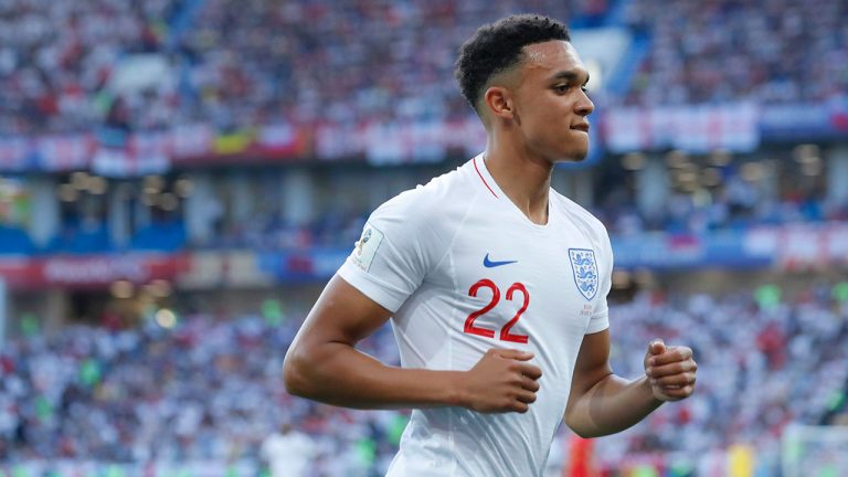 England's Trent Alexander-Arnold reacts during the group G match between England and Belgium at the 2018 soccer World Cup in the Kaliningrad Stadium in Kaliningrad, Russia, Thursday, June 28, 2018. (Hassan Ammar/AP) 