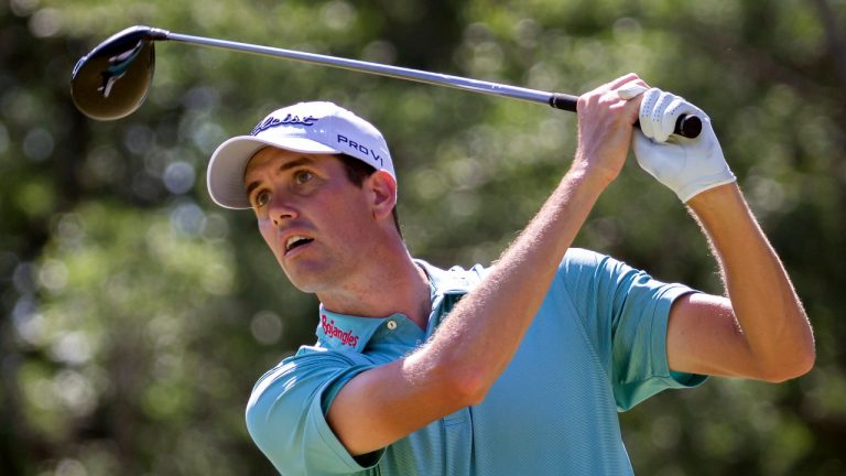 Chesson Hadley watches his drive off the 13th tee during the second round of the Palmetto Championship golf tournament in Ridgeland, S.C., Friday, June 11, 2021. (Stephen B. Morton/AP)