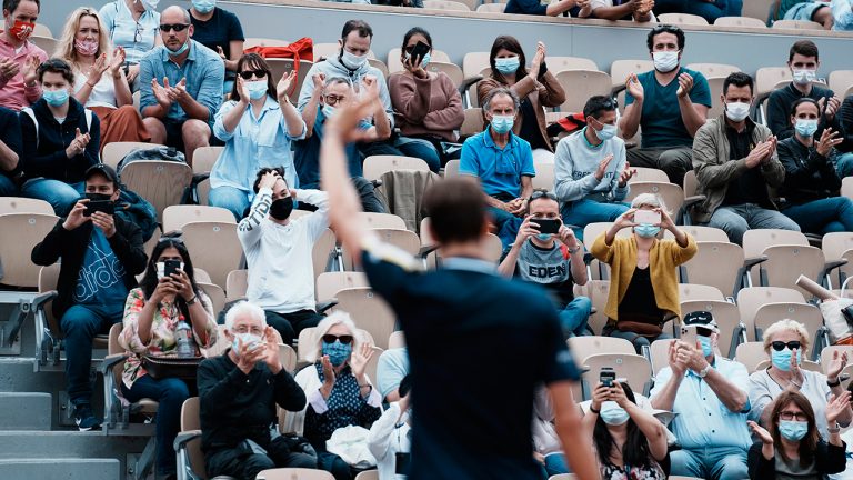 Russia's Daniil Medvedev waves to the crowd after defeating United States's Reilly Opelka during their third round match on day 6, of the French Open tennis tournament at Roland Garros in Paris, France, Friday, June 4, 2021. (Thibault Camus/AP)