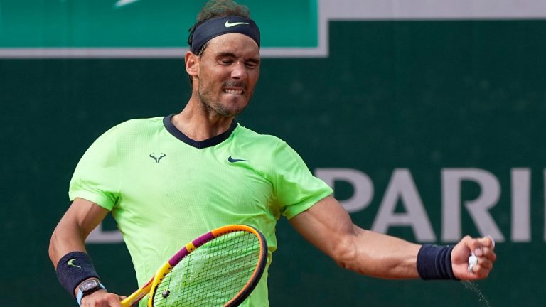 Spain's Rafael Nadal celebrates after defeating Britain's Cameron Norrie during their third round match on day 7, of the French Open tennis tournament at Roland Garros in Paris, France, Saturday, June 5, 2021. (Michel Euler/AP)