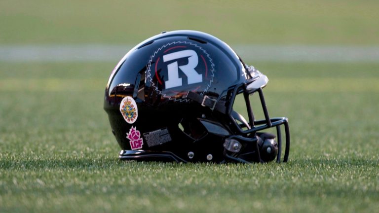 An Ottawa Redblacks helmet is shown before a CFL game in Ottawa on Oct. 24, 2014. (Justin Tang/CP)