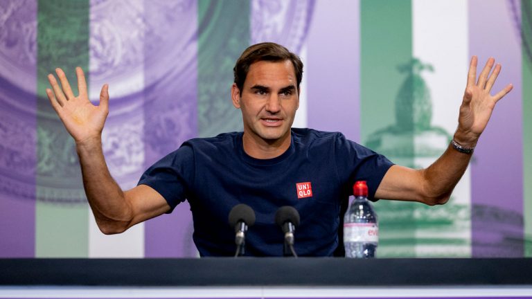 Switzerland's Roger Federer attends a press conference prior to the Wimbledon Tennis Championships in London. (Florian Eisele/AP)