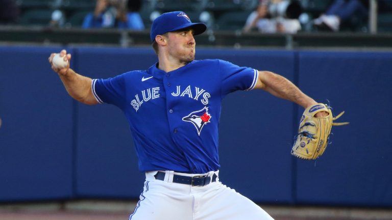 Toronto Blue Jays starting pitcher Ross Stripling throws to a New York Yankees batter during the fifth inning of a baseball game Wednesday, June 16, 2021, in Buffalo, N.Y. (Jeffrey T. Barnes/AP)