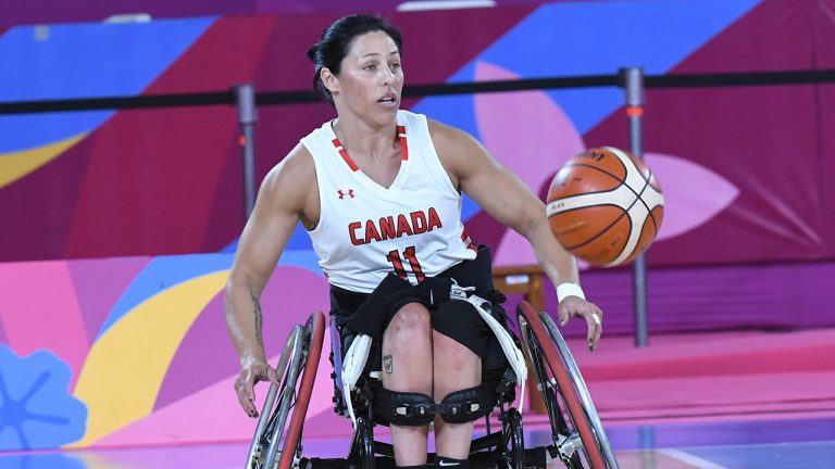 Tara Llanes competes against Argentina in women’s wheelchair basketball at the 2019 Parapan Am Games in Lima, Peru. (Wheelchair Basketball Canada)