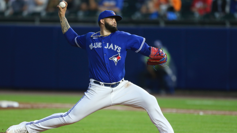 Toronto Blue Jays starting pitcher Alek Manoah throws during the sixth inning of a baseball game against the Baltimore Orioles in Buffalo, N.Y., Friday, June 25, 2021. (Joshua Bessex / AP)