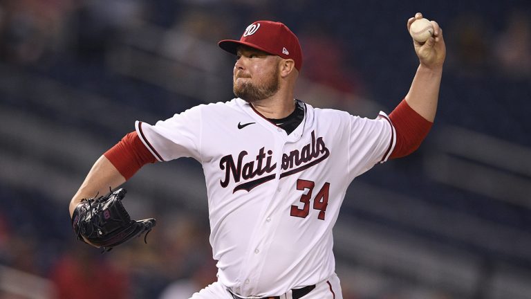 Washington Nationals starting pitcher Jon Lester delivers during the fifth inning of a baseball game against the Miami Marlins, Monday, July 19, 2021, in Washington. (Nick Wass/AP)