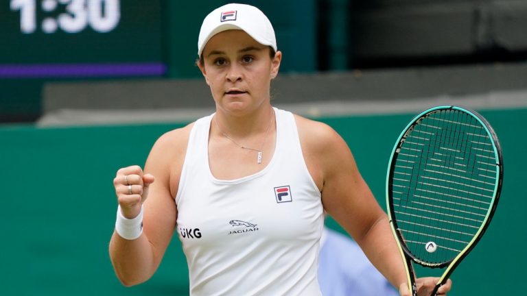 Australia's Ashleigh Barty celebrates. (Alberto Pezzali/AP)