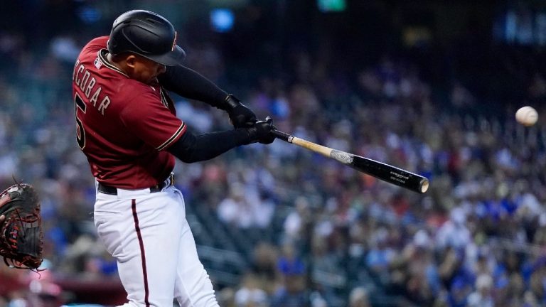 Arizona Diamondbacks' Eduardo Escobar connects for a two-run home run against the Chicago Cubs during the eighth inning of a baseball game Sunday, July 18, 2021, in Phoenix. (Ross D. Franklin/AP)