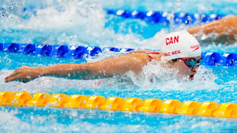 Margaret Mac Neil of Canada competes in the women's 100m butterfly semifinal during the Tokyo Olympics in Tokyo, Japan on Sunday, July 25, 2021. (Frank Gunn/CP)
