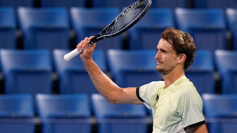 Alexander Zverev, of Germany, reacts after defeating Jeremy Chardy, of France, in a quarterfinal men's tennis match at the 2020 Summer Olympics, Thursday, July 29, 2021, in Tokyo, Japan. (Patrick Semansky/AP)