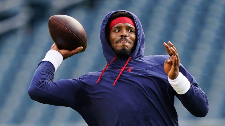 New England Patriots' Cam Newton warms up before a preseason NFL football game Philadelphia Eagles on Thursday, Aug. 19, 2021, in Philadelphia. (Matt Rourke/AP)
