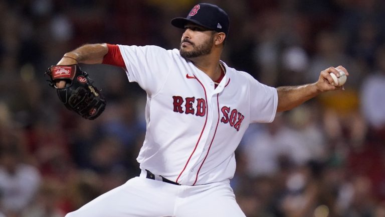 Boston Red Sox pitcher Martin Perez delivers during the eighth inning of the team's baseball game against the Minnesota Twins at Fenway Park, Wednesday, Aug. 25, 2021, in Boston. (Charles Krupa/AP).