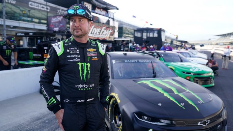 Kurt Busch walks in the pits before qualifications for the NASCAR Series auto race at Indianapolis Motor Speedway, Sunday, Aug. 15, 2021, in Indianapolis. (Darron Cummings/AP)