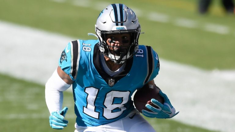 Carolina Panthers' Keith Kirkwood runs the ball during the second half of an NFL football game against the Chicago Bears in Charlotte, N.C., Sunday, Oct. 18, 2020. (Mike McCarn/AP)