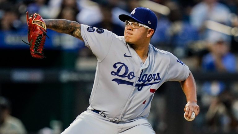 Los Angeles Dodgers' Julio Urias delivers a pitch during the first inning of the team's baseball game against the New York Mets on Friday, Aug. 13, 2021, in New York. (Frank Franklin II/AP)
