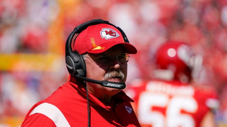 Kansas City Chiefs head coach Andy Reid watches during the first half of an NFL football game against the Los Angeles Chargers, Sunday, Sept. 26, 2021, in Kansas City, Mo. (Ed Zurga/AP)