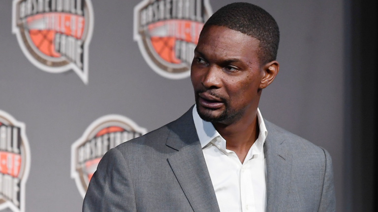 Basketball Hall of Fame Class of 2021 inductee Chris Bosh speaks at a news conference at Mohegan Sun, Friday, Sept. 10, 2021, in Uncasville, Conn. (Jessica Hill / AP) 