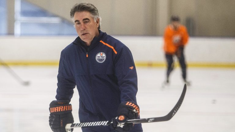 Edmonton Oilers' head coach Dave Tippett skates during training camp in Edmonton, Alta. (Jason Franson/CP).