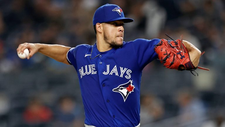 Toronto Blue Jays pitcher Jose Berrios throws to a New York Yankees batter during the third inning of a baseball game Thursday, Sept. 9, 2021, in New York (Adam Hunger/AP).