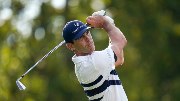Billy Horschel tees off on the 13th hole during the first round of the BMW Championship golf tournament, Thursday, Aug. 26, 2021, at Caves Valley Golf Club in Owings Mills, Md. (Julio Cortez/AP)