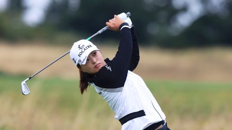 Jin Young Ko, of South Korea, watches her tee shot on the fourth hole during the final round of the LPGA Cambia Portland Classic golf tournament in West Linn, Ore., Sunday, Sept. 19, 2021. (Steve Dipaola/AP)