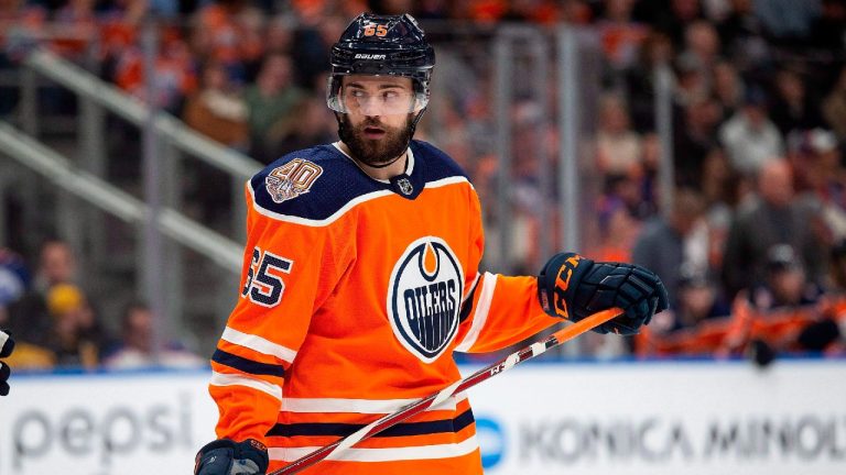 Edmonton Oilers' Cooper Marody (65) skates against the Pittsburgh Penguins during first period NHL action in Edmonton on Tuesday, Oct. 23, 2018. (Codie McLachlan/CP)