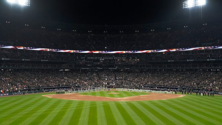 Fans in Guaranteed Rate Field are shown before Game 3 of a baseball American League Division Series between the Chicago White Sox and Houston Astros, Sunday, Oct. 10, 2021, in Chicago. (Charles Rex Arbogast/AP) 