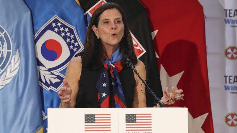 Then-U.S. Olympic Committee chief marketing officer and former NWSL commissioner Lisa Baird speaks (Lee Jin-man/AP)