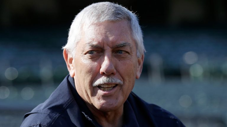 FILE - In this May 26, 2015, file photo, Oakland Athletics broadcaster and former catcher Ray Fosse is interviewed before a baseball game between the Athletics and the Detroit Tigers in Oakland, Calif. Carol Fosse, his wife of 51 years, said in a statement Fosse died Wednesday, Oct. 13, 2021, after a 16-year bout with cancer. He was 74. (Jeff Chiu/AP) 