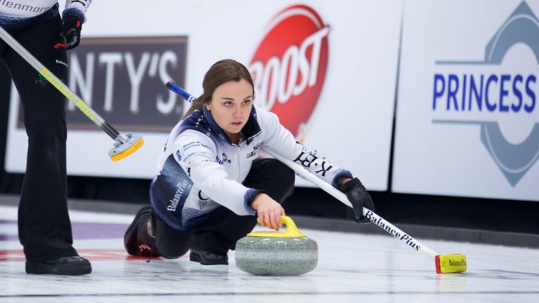 Kelsey Rocque shoots a stone during the 2019 BOOST National in Conception Bay South, N.L. (Anil Mungal)