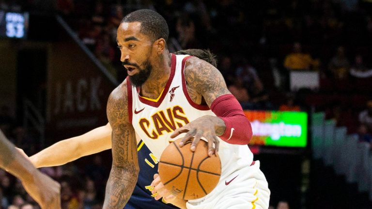 FILE - In this Oct. 8, 2018, file photo, Cleveland Cavaliers guard J.R. Smith (5) dribbles to the basket during the first quarter of a preseason NBA basketball game against the Indiana Pacers in Cleveland. (Scott R. Galvin/AP)
