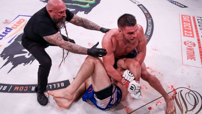 Bellator's light-heavyweight champion Vadim Nemkov submits Julius Anglickas with a kimura. (Lucas Noonan/Bellator MMA)