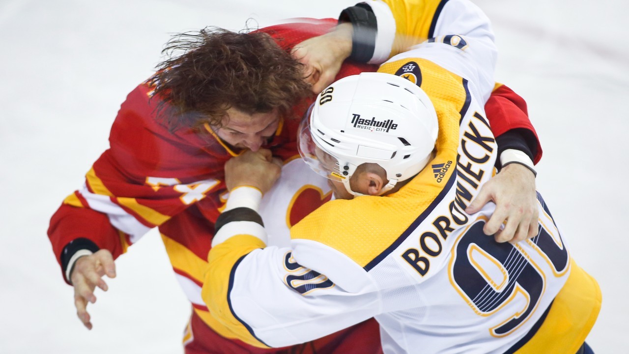 Flames' Ritchie leaves game after fight with Predators' Borowiecki