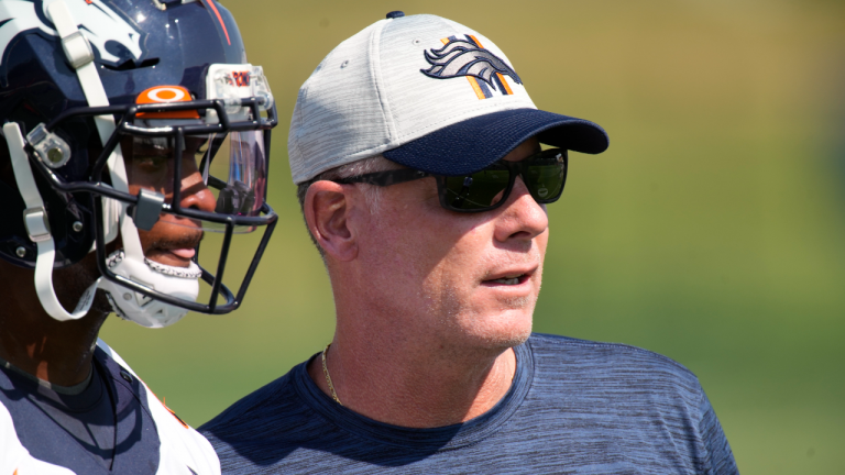 Denver Broncos offensive coordinator Pat Shurmur will sit out on Sunday. (AP/file)