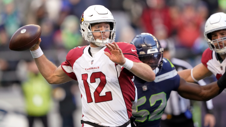 Arizona Cardinals Colt McCoy throws against the Seattle Seahawks during the second half on Sunday. (AP)