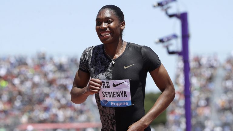 South Africa's Caster Semenya smiles after winning the women's 800-meter race during the Prefontaine Classic in Stanford, Calif. (Jeff Chiu/AP)