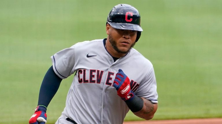 Cleveland’s Harold Ramirez rounds third after hitting a solo home run off Pittsburgh Pirates starting pitcher Wil Crowe during the second inning of a baseball game in Pittsburgh, Saturday, June 19, 2021. (Gene J. Puskar/AP)