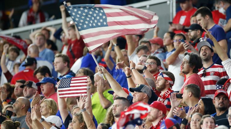 Fans celebrate after the United States defeated Costa Rica 2-1 in a World Cup qualifying soccer match Wednesday, Oct. 13, 2021, in Columbus, Ohio. (Jay LaPrete/AP Photo) 
