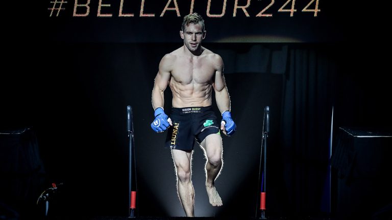Canadian bantamweight (Gentleman) Josh Hill makes his entrance at Bellator 244 in Uncasville, Conn., in this August 21, 2020 handout photo. (THE CANADIAN PRESS/HO - Bellator MMA, Lucas Noonan)