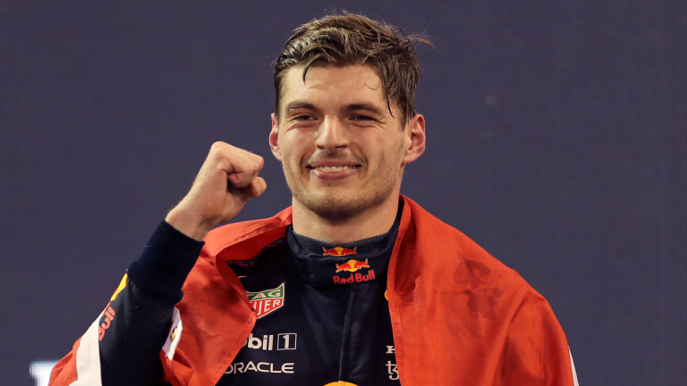 Red Bull driver Max Verstappen of the Netherlands celebrates after becoming F1 drivers world champion after winning the Formula One Abu Dhabi Grand Prix in Abu Dhabi, United Arab Emirates on Sunday. (AP) 